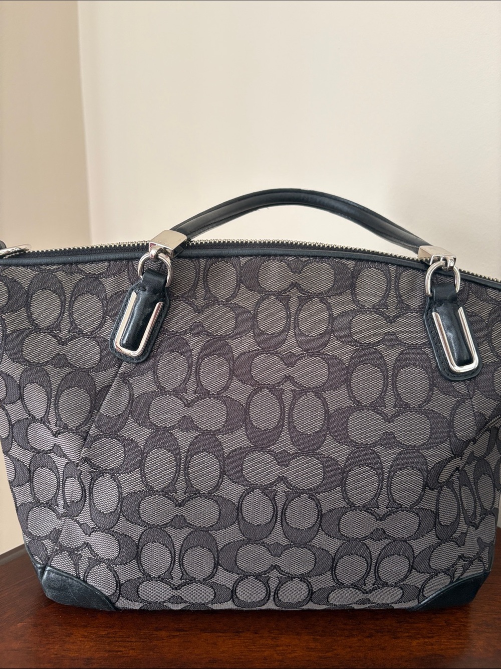 Coach Gray/Black Signature Satchel with Polished Hardware - Picture 3 of 9